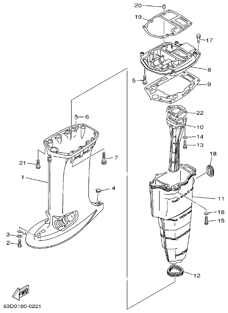 Yamaha 40VMHO, 40VEO, 40YETO UPPER CASING parts diagram